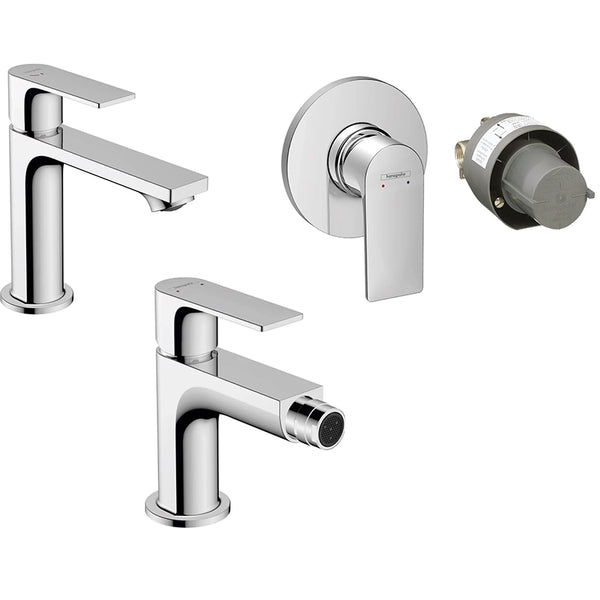 Hansgrohe Rebris E Set miscelatori lavabo e bidet con scarico e doccia 1 via con parte incasso cromo