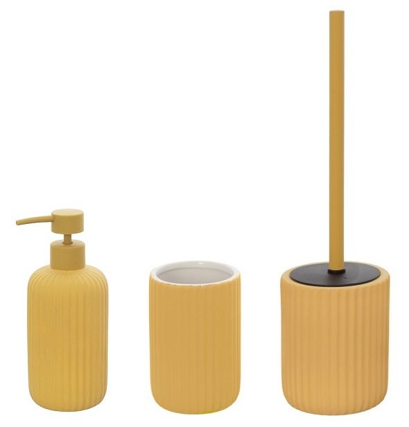 Set portaspazzolini dispenser portasapone e portascopino in ceramica giallo Color