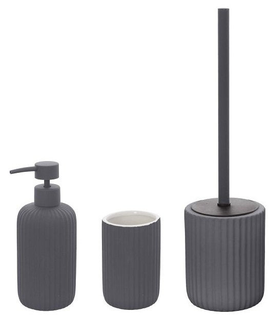 Set portaspazzolini dispenser portasapone e portascopino in ceramica grigio Color