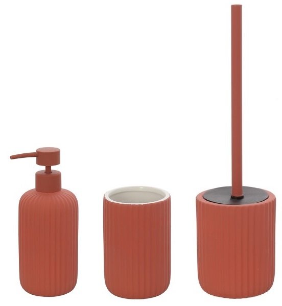 Set portaspazzolini dispenser portasapone e portascopino in ceramica rosso mattone Color