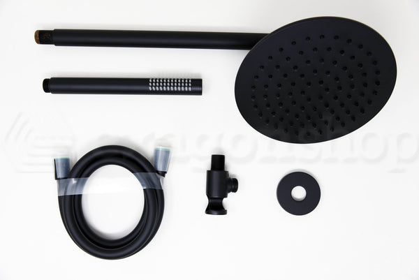 Set soffione doccia 20 cm tondo Smart braccio 35 cm e doccetta nero opaco