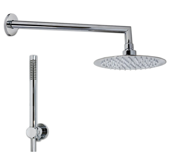 Set soffione doccia 20 cm tondo slim Smart con braccio 33 cm e doccetta cromo