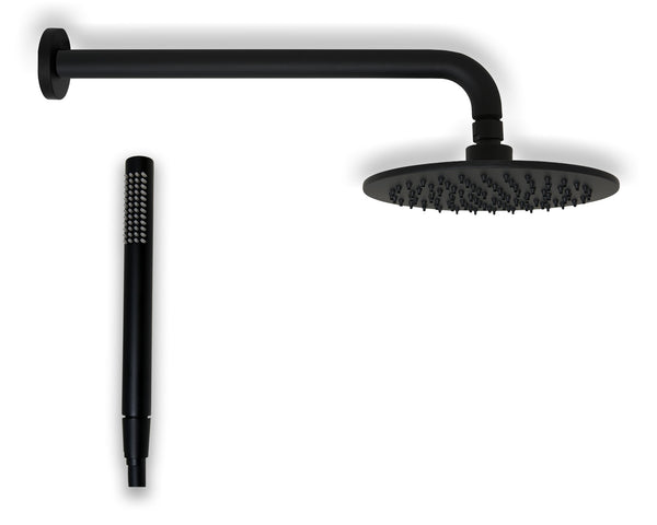Set soffione doccia 20 cm tondo Smart braccio 35 cm e doccetta nero opaco