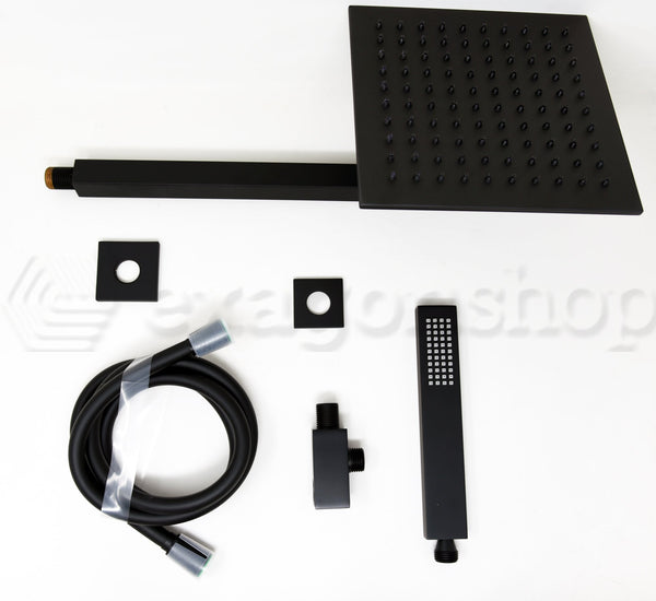 Set soffione doccia 20x20 Smart quadro braccio 35 cm e doccetta nero opaco