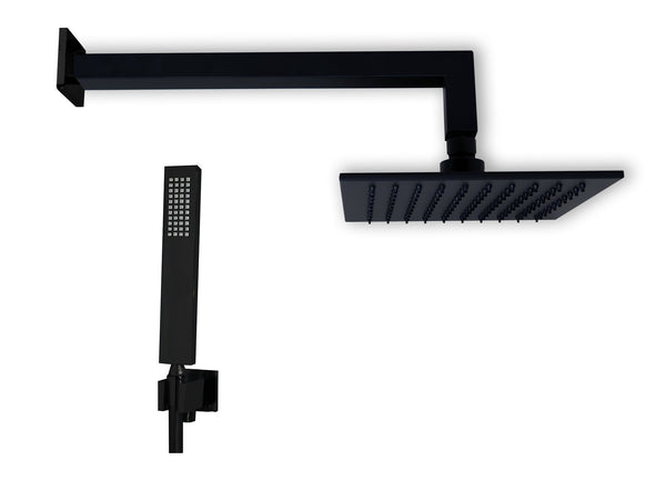Set soffione doccia 20x20 Smart quadro braccio 35 cm e doccetta nero opaco