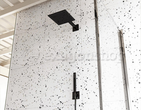 Set soffione doccia 25x25 Smart quadro braccio 35 cm e doccetta nero opaco