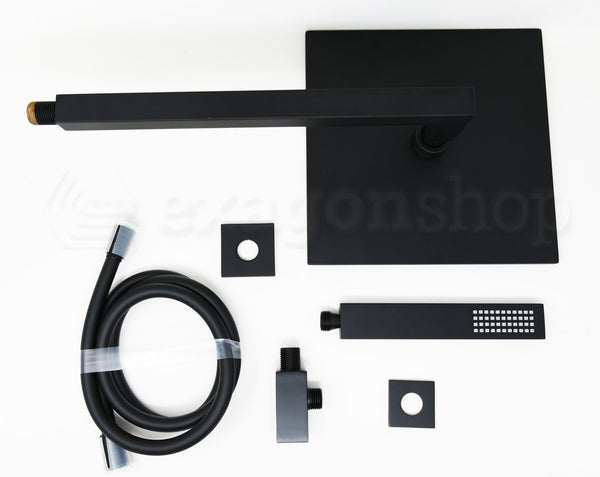 Set soffione doccia 25x25 Smart quadro braccio 35 cm e doccetta nero opaco