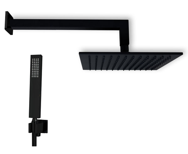 Set soffione doccia 25x25 Smart quadro braccio 35 cm e doccetta nero opaco