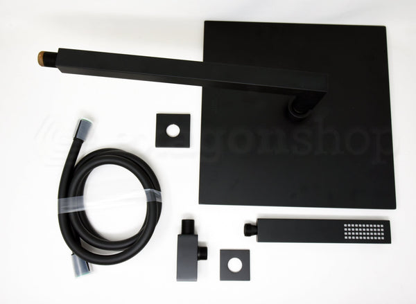 Set doccia soffione 30x30 Smart quadro braccio 35 cm e doccetta nero opaco