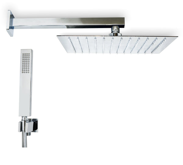 Set soffione doccia 30x30 slim Smart quadro braccio 33 cm e doccetta cromo