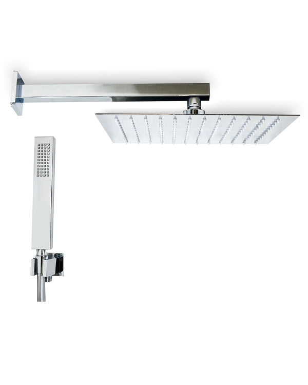 Set soffione doccia 30x30 slim Smart quadro braccio 33 cm e doccetta cromo