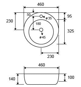 New Line Ovo Lavabo 46 Cm Tondo Da Appoggio con bordo rubinetteria In Porcellana Bianco