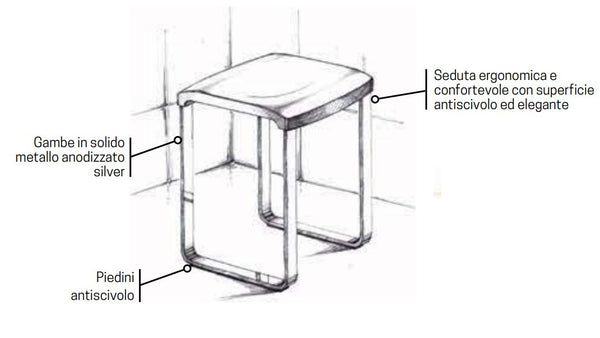 Sgabello bagno nero antiscivolo Novellini SED02Q-H