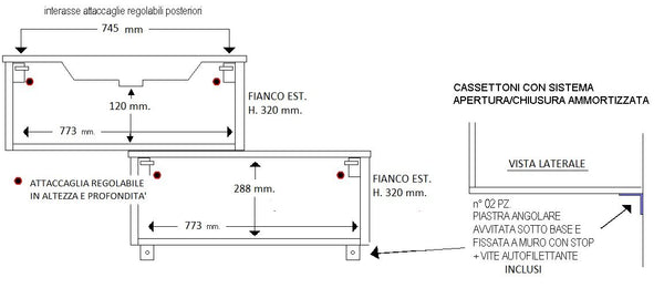 Mobile bagno tortora opaco 80x47 Siena due cassetti con colonna ad anta e lavabo integrato noce