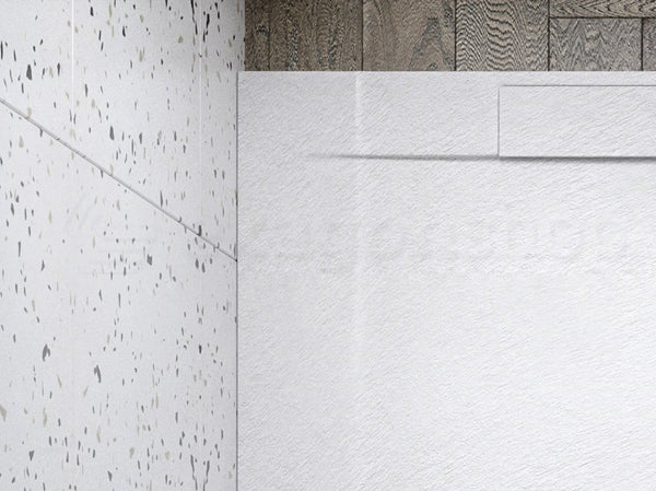 Sirio piatto doccia 70x90 ultrapiatto effetto pietra con piletta lineare alta portata e copripiletta in resina bianco