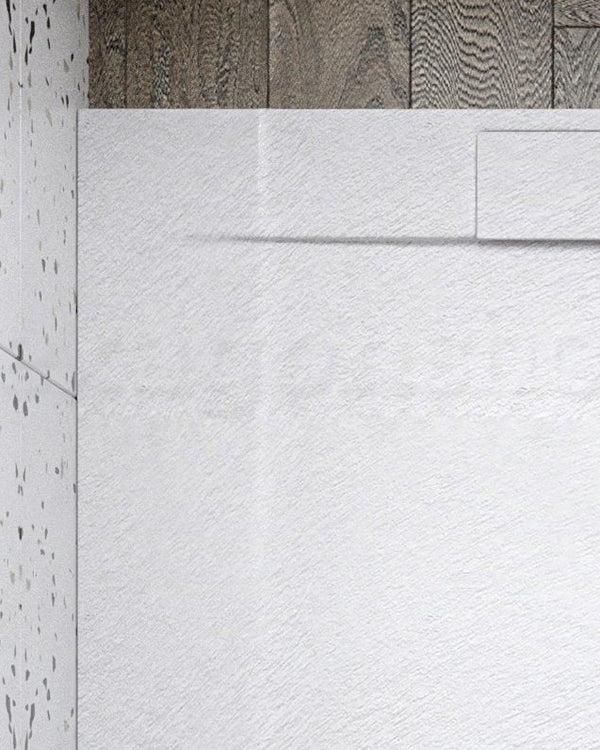 Piatto doccia 70x140 ultraflat in resina effetto pietra, vista laterale dello spessore e del bordo - Exagonshop