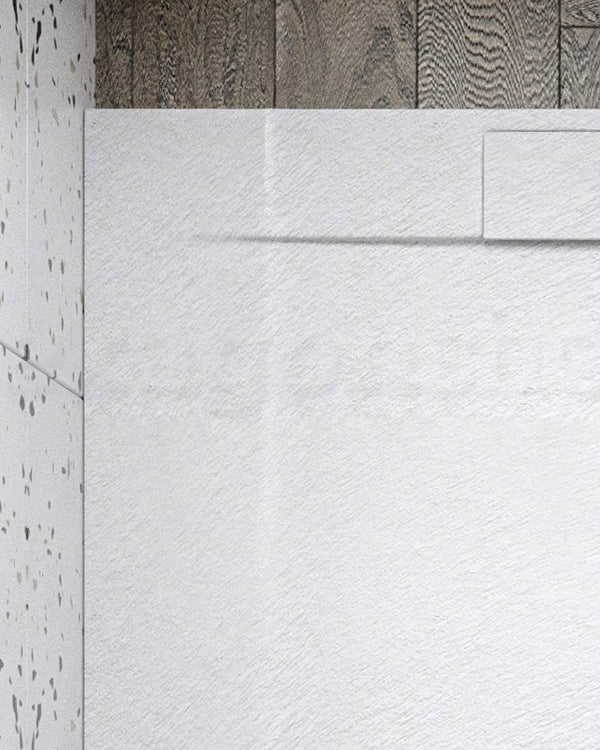 Piatto doccia 70x100 ultrapiatto effetto pietra in resina, vista laterale dello spessore e del bordo - Exagonshop