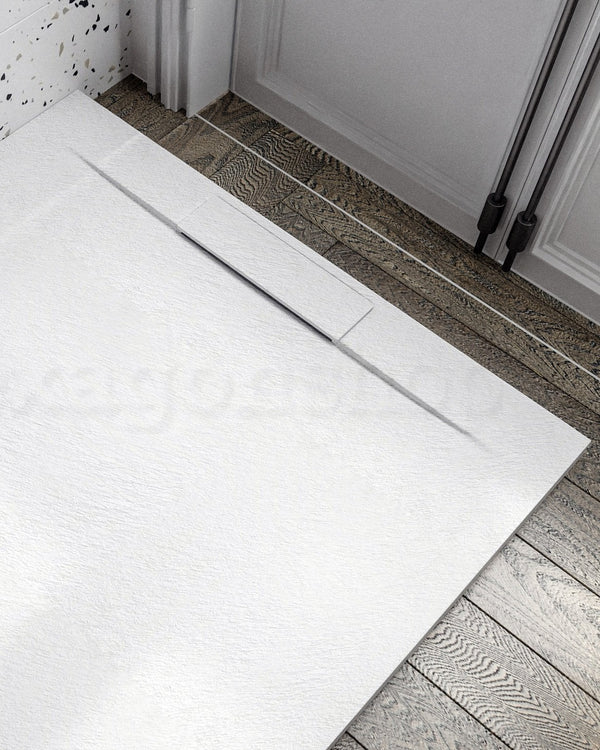 Piatto doccia 80x120 ultraflat effetto pietra in resina, vista laterale dello spessore e del bordo - Exagonshop