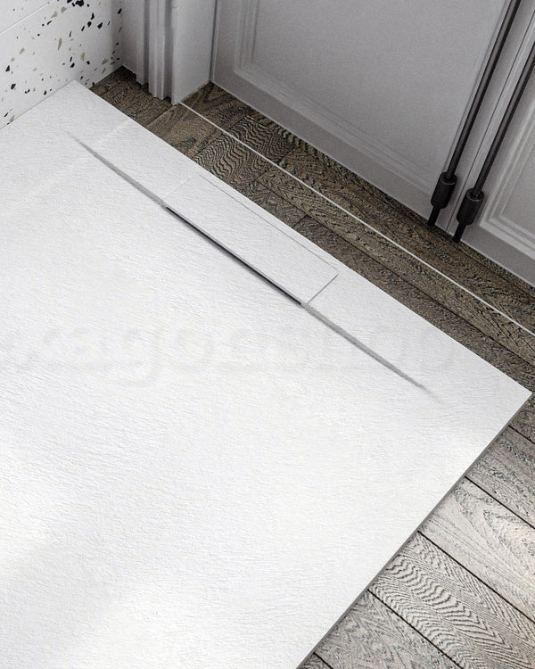 Piatto doccia 80x100 ultraflat in resina effetto pietra, dettaglio ravvicinato della texture antiscivolo - Exagonshop