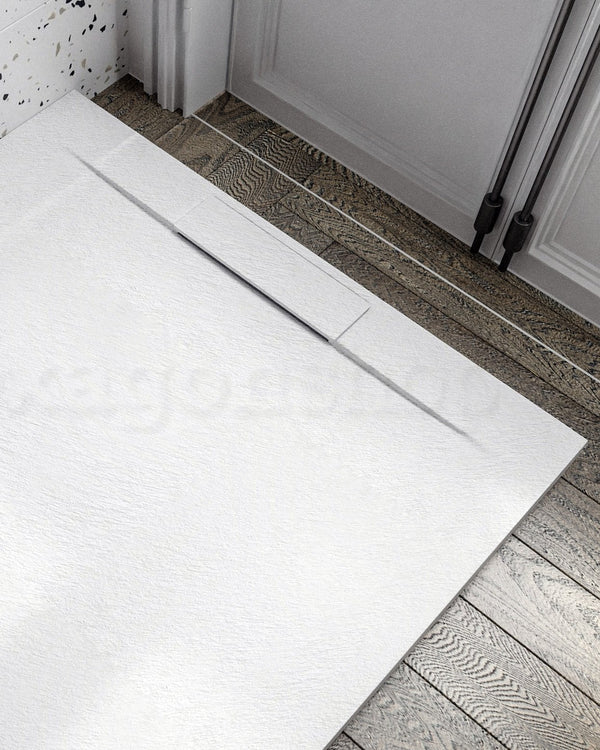 Piatto doccia 70x90 ultraflat in resina effetto pietra, dettaglio ravvicinato della texture antiscivolo - Exagonshop