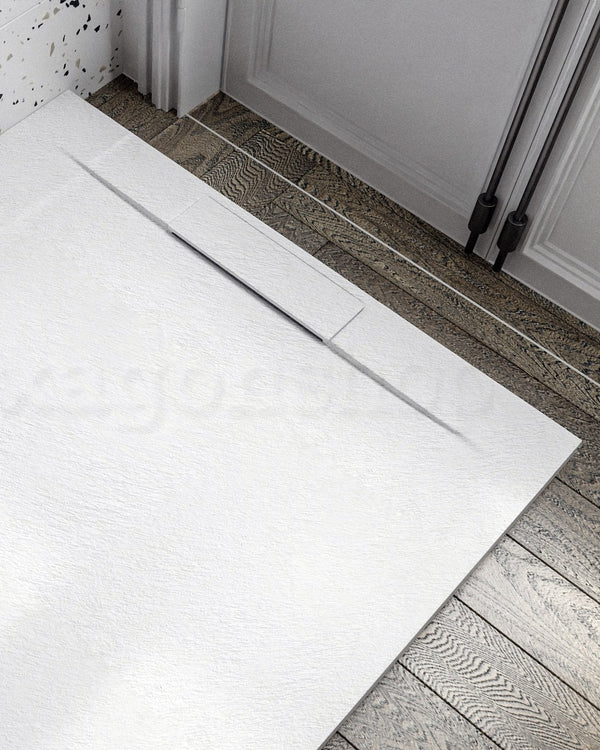 Piatto doccia 70x140 ultraflat in resina effetto pietra visto dall'alto con superficie e piletta di scarico - Exagonshop
