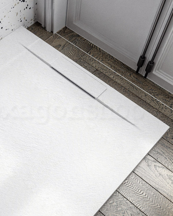 Piatto doccia 70x120 ultrapiatto effetto pietra in resina, dettaglio ravvicinato della texture antiscivolo - Exagonshop