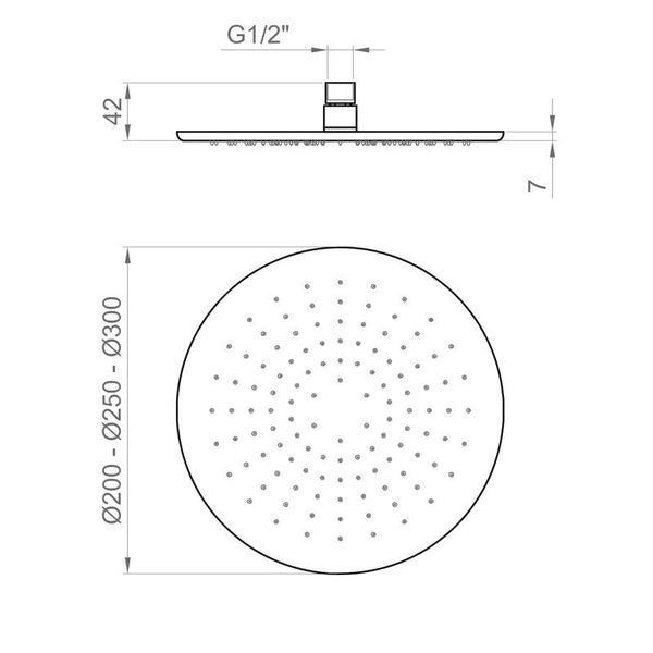 Soffione doccia 25 cm tondo effetto pioggia con snodo orientabile in acciaio nero opaco bnsofksf25