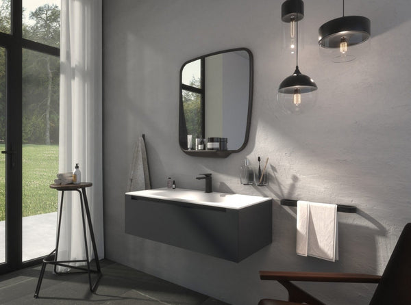 Koh-i-noor Continental specchio 83x70 con mensola in legno soft nero