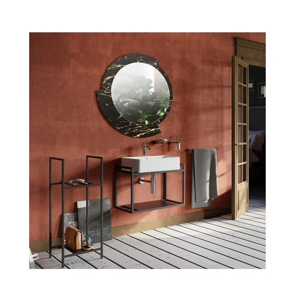 Koh-i-noor Stone specchio tondo 95 cm d'arredo con cornice in lastra ceramica Laminam nero opaco