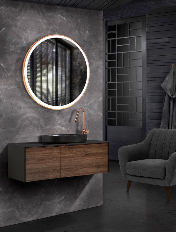 Specchio tondo 80 cm oro rosa luce regolabile antiappanamento e on off