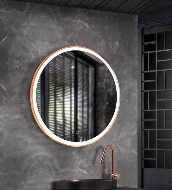 Specchio tondo 80 cm oro rosa luce regolabile antiappanamento e on off