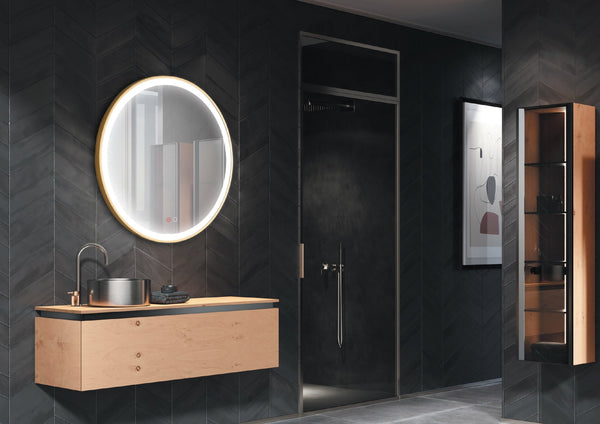 Specchio tondo 80 cm oro spazzolato luce calda fredda e neutra con doppio sensore antiappanamento e on off