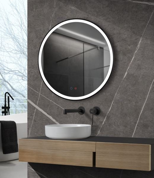 Specchio tondo 80 cm nero opaco luce regolabile antiappanamento e on off