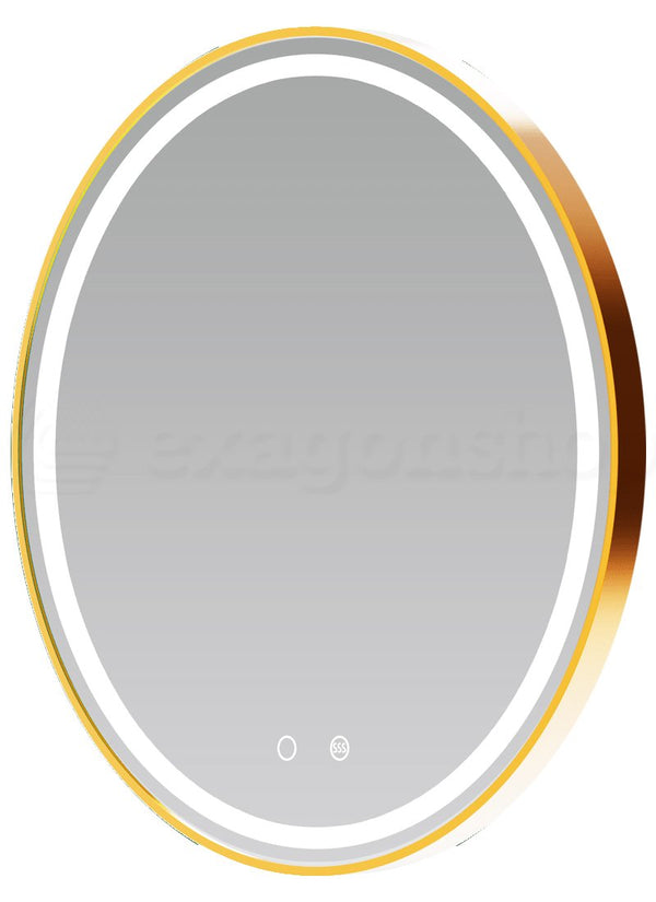 Specchio tondo 80 cm oro spazzolato luce calda fredda e neutra con doppio sensore antiappanamento e on off