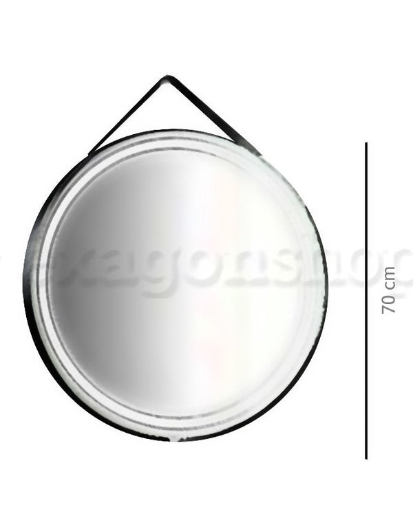Specchio tondo illuminato 70 cm in metallo e cintura in, particolare del diffusore luminoso - Exagonshop