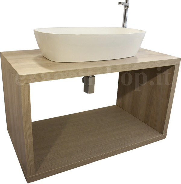 Mobile bagno effetto legno Olmo 90 cm Squared senza lavabo con vano a giorno