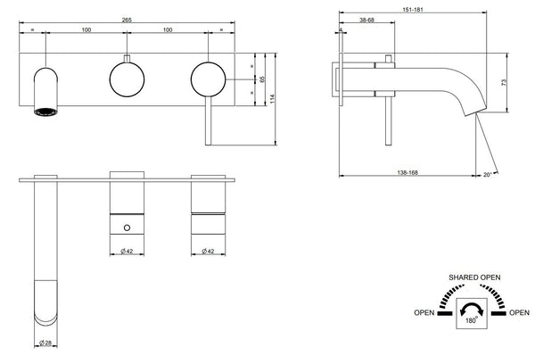 Parte esterna miscelatore vasca con deviatore e bocca parte incasso non inclusa Steel brushed 54136 Gessi