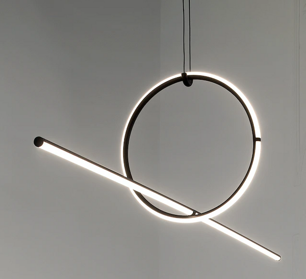 Flos Arrangements Line Round Small Lampada 170 cm sospesa spenta, dettaglio del corpo lampada e dei materiali