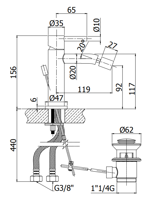 Paffoni Steel miscelatore bidet acciaio con scarico Steel135AC