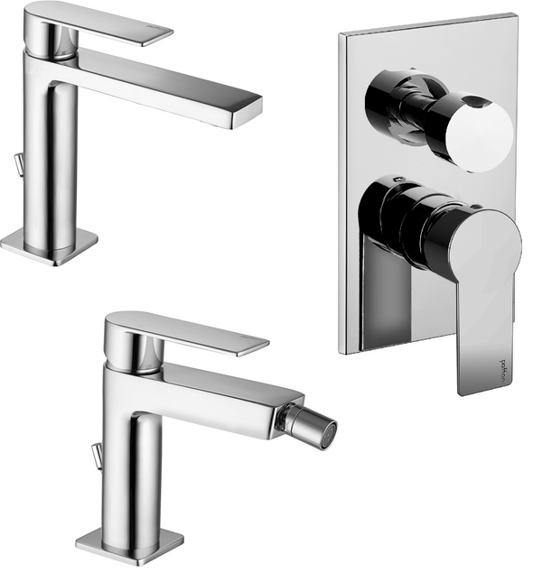 Paffoni tango set miscelatori lavabo bidet scarico automatico e doccia cromo
