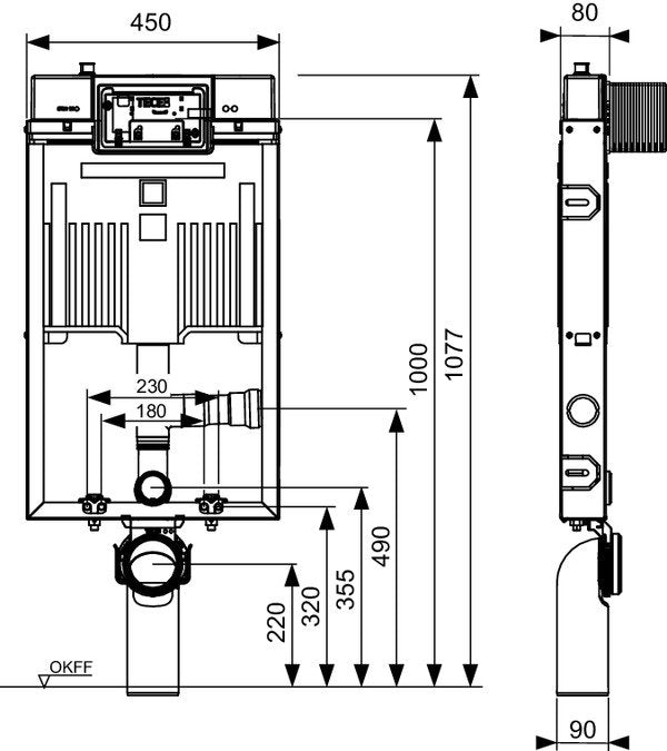 Tece TECEbox modulo con cassetta Octa II 8 cm per WC sospeso con allaccio aspirazione altezza montaggio 1075 mm