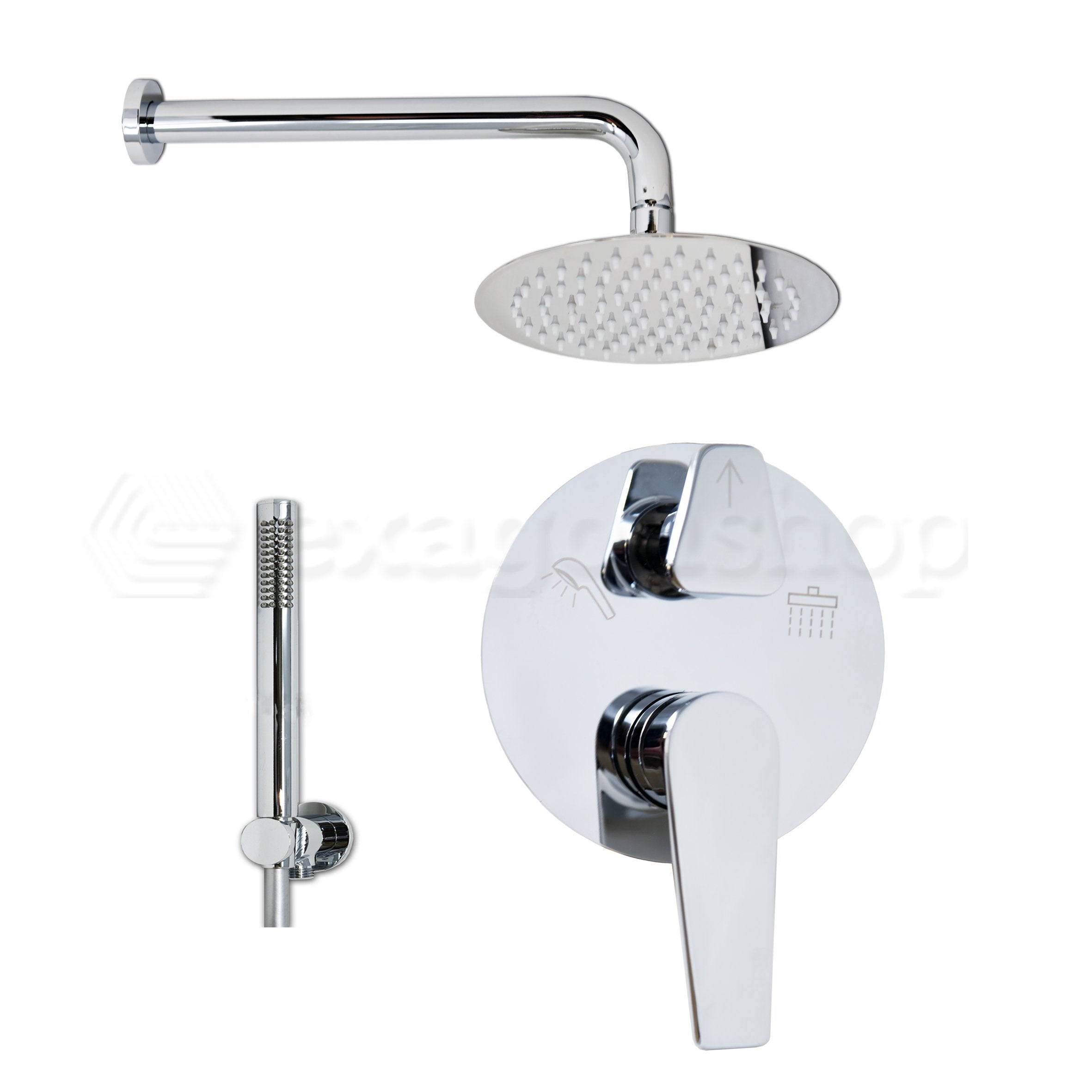 Set soffione 20 cm slim miscelatore doccia incasso 2 vie braccio 30 cm e doccetta cromo Smart