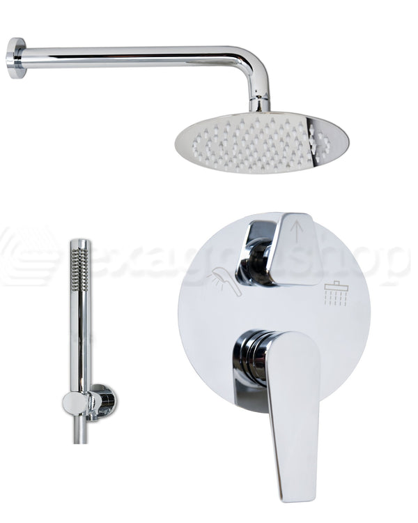 Set miscelatore doccia con soffione 20 cm slim cromo Smart Cromo Lucido, dettaglio ravvicinato della finitura e del...