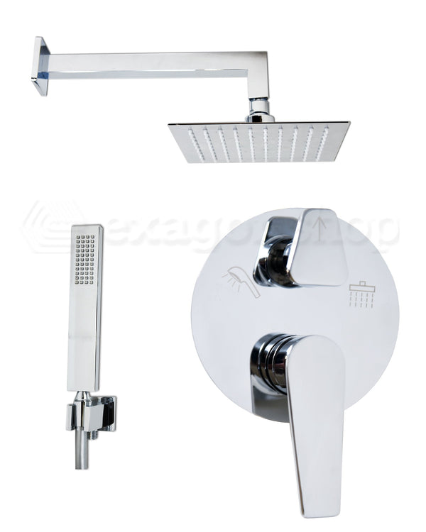 Set miscelatore incasso soffione 20x20 doccia slim cromo Cromo Lucido, dettaglio ravvicinato della finitura e del marchio...