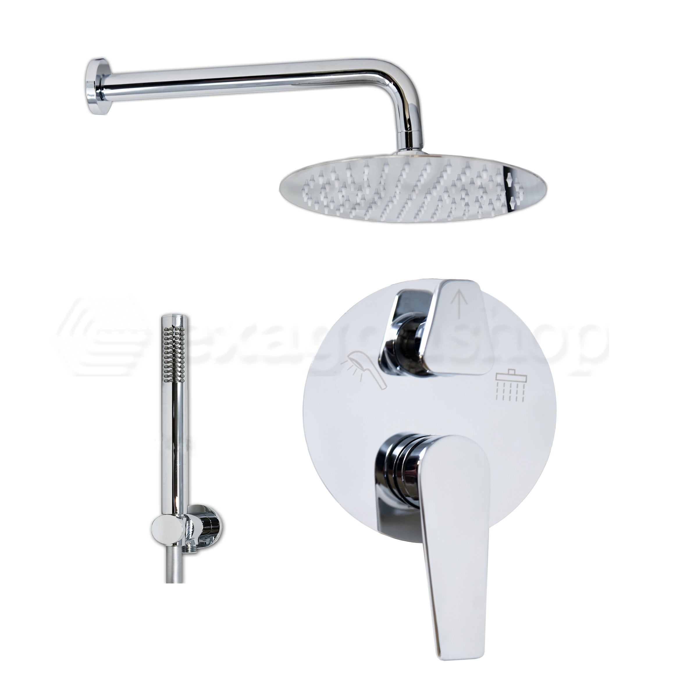 Set soffione 25 cm slim miscelatore doccia incasso 2 vie braccio 30 cm e doccetta cromo Smart