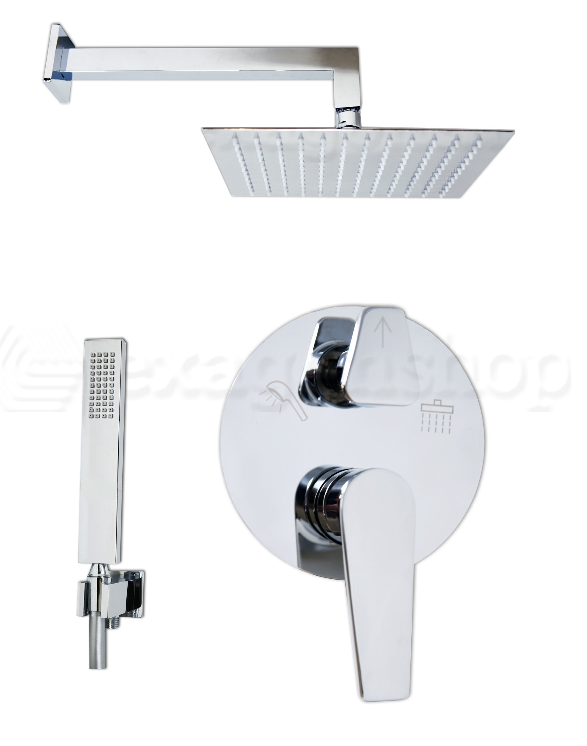 Set miscelatore doccia incasso 2 vie soffione 25x25 slim braccio 30 cm e doccetta cromo Smart