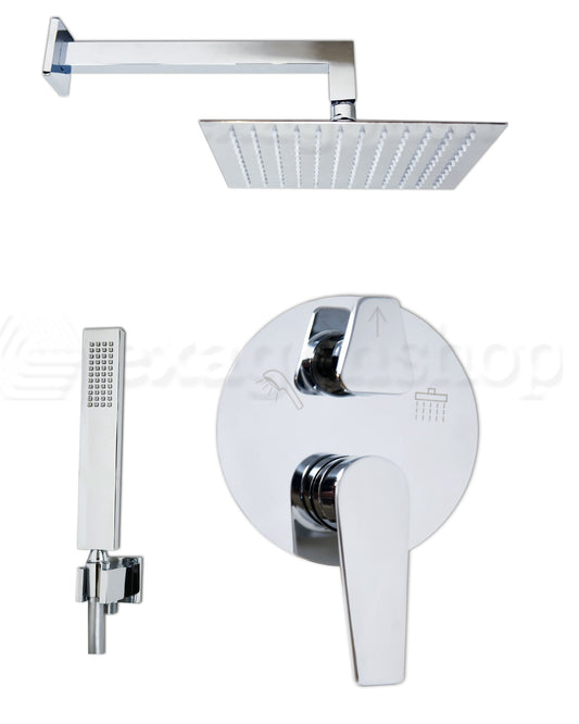 Set miscelatore doccia con soffione 25x25 quadro slim cromo Cromo Lucido, dettaglio ravvicinato della finitura e del...