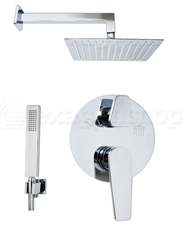 Set miscelatore doccia con soffione 25x25 quadro slim cromo Cromo Lucido, dettaglio ravvicinato della finitura e del...