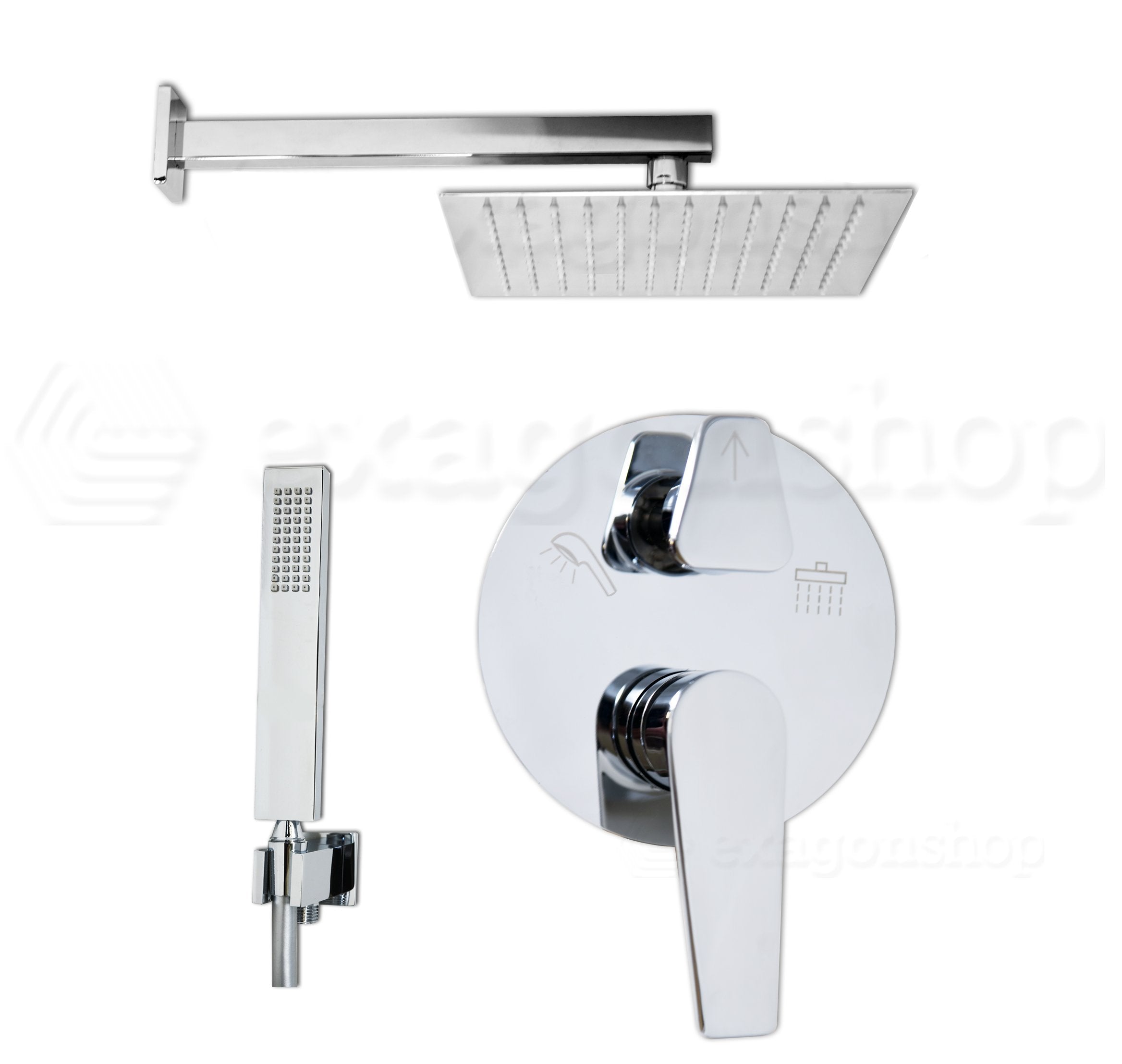 Set soffione 25x25 slim miscelatore doccia incasso 2 vie braccio 33 cm e doccetta cromo Smart