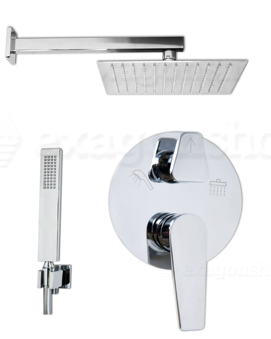 Set miscelatore incasso soffione 25x25 slim doccia cromo Cromo Lucido, dettaglio ravvicinato della finitura e del marchio...